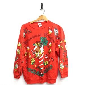 Vintage Christmas Teddy Bear Stocking Sweatshirt Medium